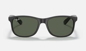 Ray-Ban RB4202 Andy sunglasses in matte black with green polarized lenses.