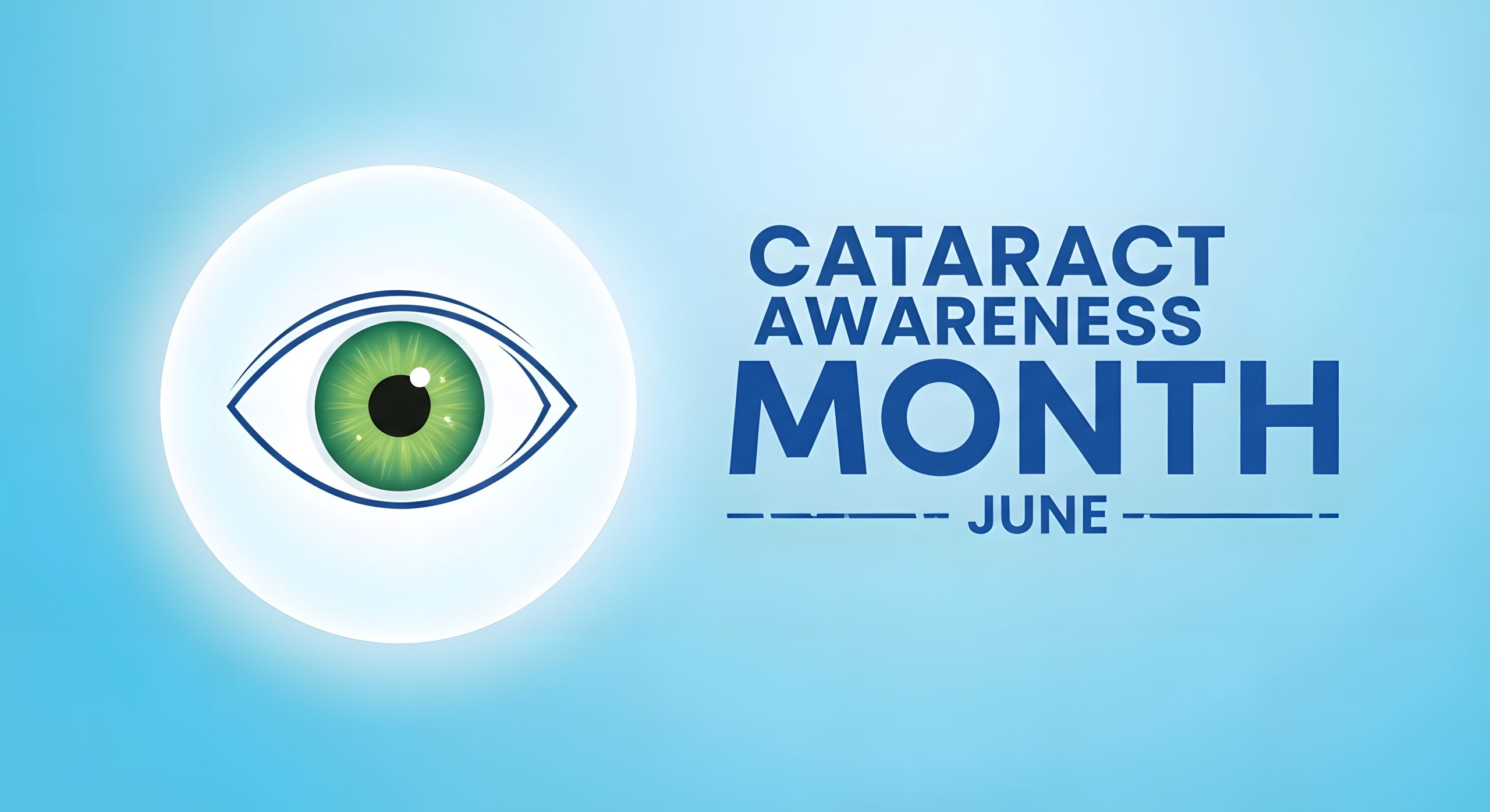 cataract awareness month june vector illustration with eye exam symbol on teal gradient background