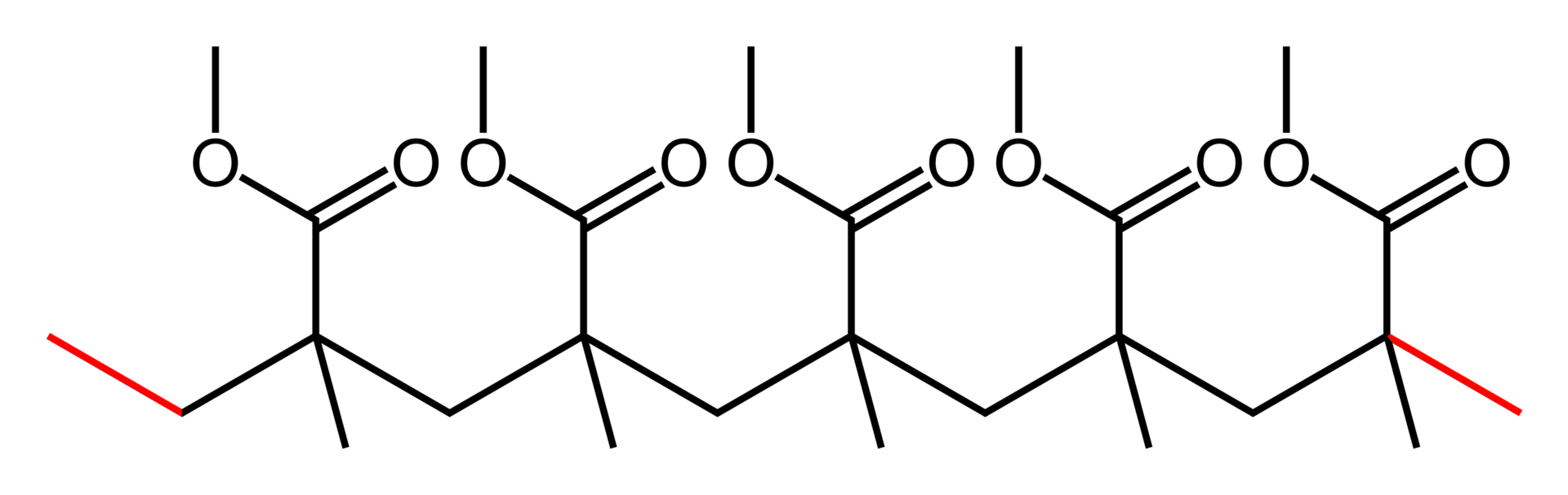 Diagram of a polymethyl methacrylate polymer chain, the plastic used in the first corneal contact lenses.